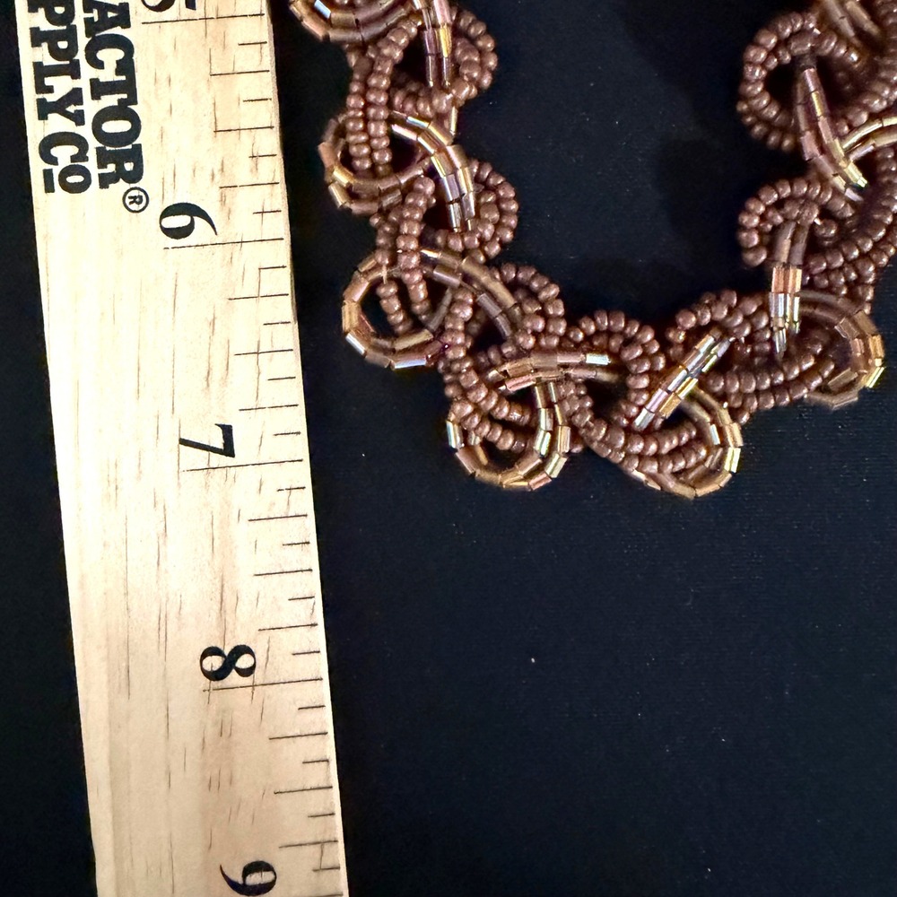 Handmade Beaded Necklace and Teardrop Earrings Set Brown Gold Tone - Picture 13 of 14